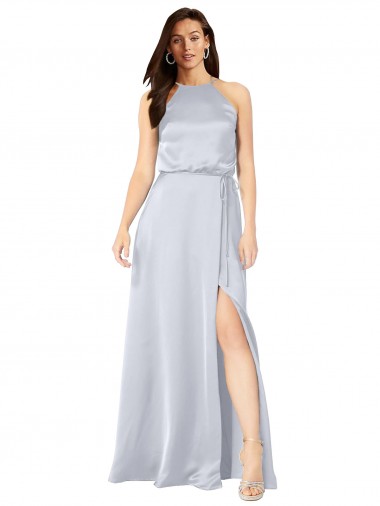 Wholesale Silky Satin Halter Neck Open Back A-Line Fog Formal Evening Dress UK
