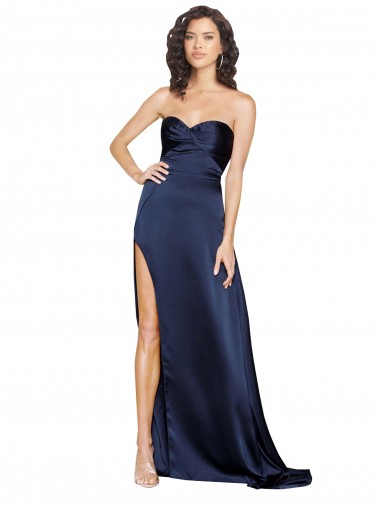Wholesale Silky Satin High Neck Low Back A-Line Sapphire Formal Evening Dress UK