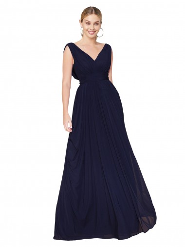 Wholesale Soft Chiffon High Neck A-Line Dark Navy Formal Evening Dress UK