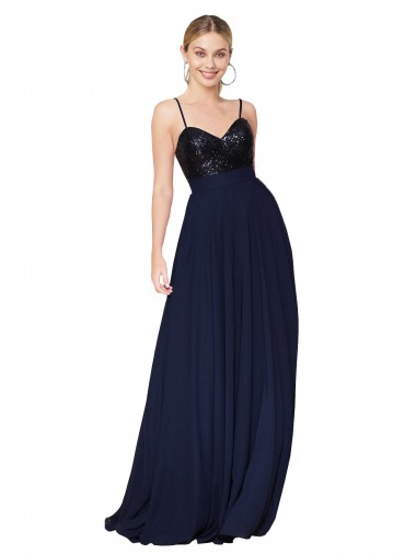 Wholesale Soft Chiffon & Sequin High Neck A-Line Dark Navy Semi Formal Evening Dress UK