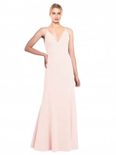 Wholesale Stretch Crepe High Neck V-Back A-Line Pink Formal Evening Dress UK