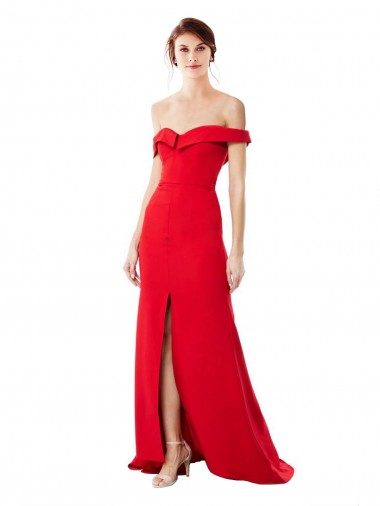 Wholesale Stretch Crepe High Neck A-Line Red Evening Dress UK