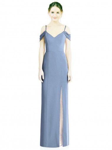 Wholesale Soft Chiffon Jewel Open Back A-Line Dusty Blue Formal Evening Dress UK