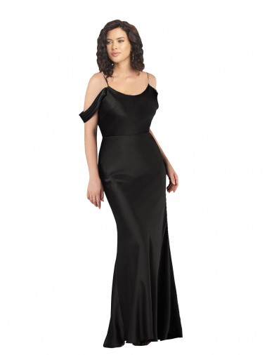 Wholesale Silky Satin Off the Shoulder Low Back A-Line Black Evening Dress UK