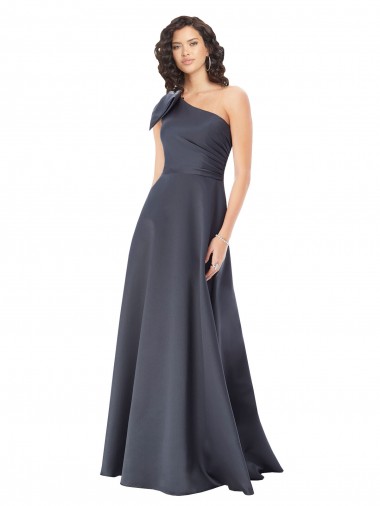 Wholesale Satin One Shoulder A-Line Slate Grey Formal Evening Dress UK