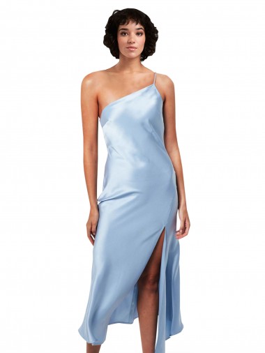 Wholesale Silky Satin One Shoulder A-Line Light Sky Blue Formal Evening Dress UK