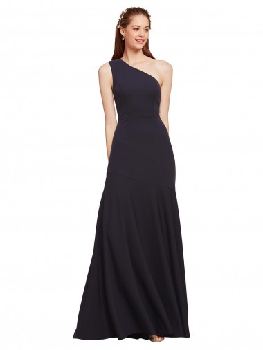 Wholesale Stretch Crepe One Shoulder A-Line Dark Navy Formal Evening Dress UK