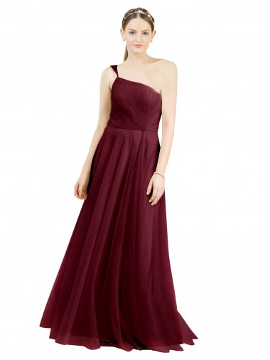 Wholesale Tulle One Shoulder A-Line Burgundy Semi Formal Evening Dress UK