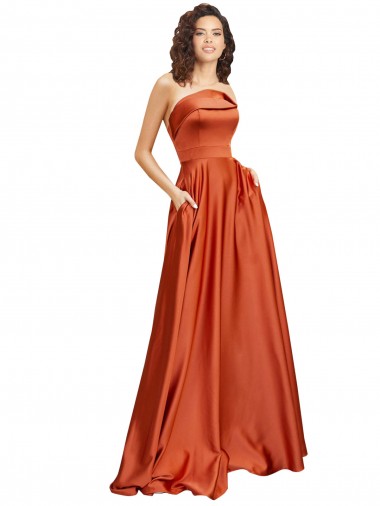 Wholesale Silky Satin Round Neck Low Back A-Line Burnt Orange Formal Evening Dress UK