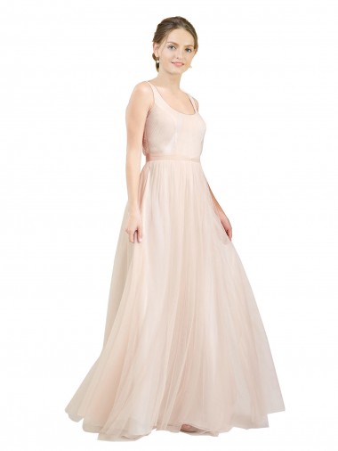 Wholesale Tulle Scoop Neck Open Back A-Line Pink Semi Formal Evening Dress UK