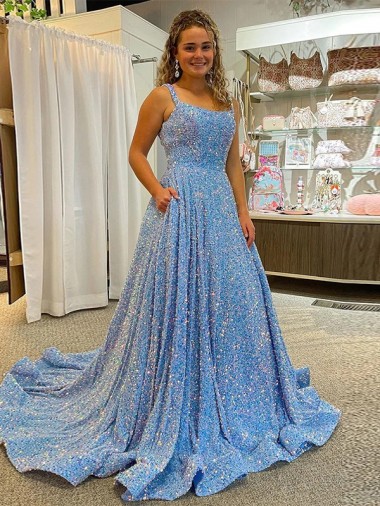 Wholesale Velvet Sequin Scoop Neck A-Line Evening Dress UK