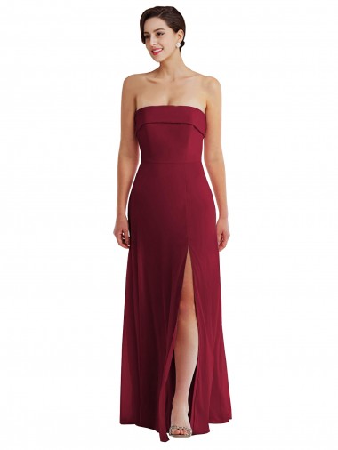Wholesale Soft Chiffon Strapless Low Back A-Line Burgundy Formal Evening Dress UK