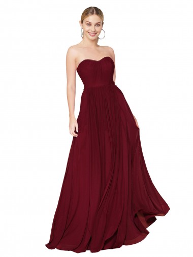 Wholesale Soft Chiffon Strapless A-Line Burgundy Formal Evening Dress UK