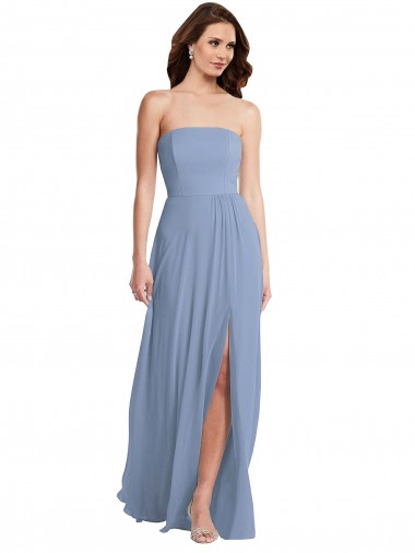 Wholesale Soft Chiffon Strapless A-Line Dusty Blue Semi Formal Evening Dress UK