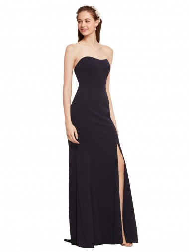 Wholesale Stretch Crepe Strapless Low Back A-Line Dark Navy Formal Evening Dress UK