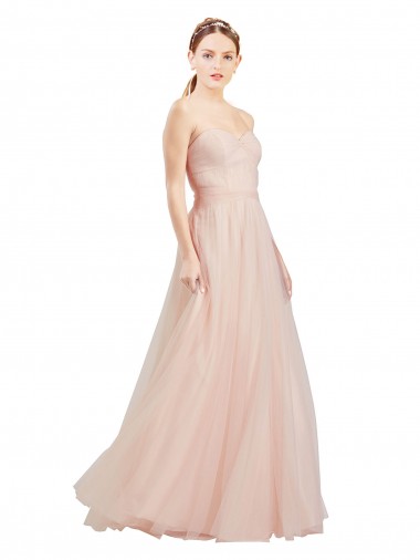 Wholesale Tulle Strapless Open Back A-Line Pink Semi Evening Dress UK