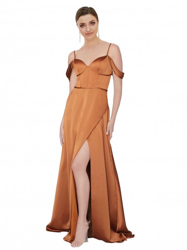 Wholesale Silky Satin Sweetheart Low Back A-Line Orange Formal Evening Dress UK