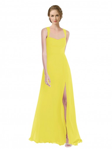 Wholesale Soft Chiffon Sweetheart A-Line Yellow Semi Formal Evening Dress UK