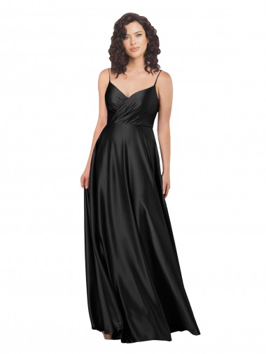 Wholesale Silky Satin V-Neck Low Back A-Line Black Evening Dress UK