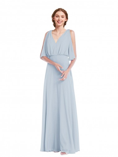 Wholesale Soft Chiffon V-Neck A-Line Sea Glass Evening Dress UK