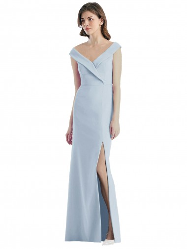 Wholesale Stretch Crepe V-Neck A-Line Light Sky Blue Black Tie Evening Dress UK