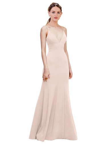 Wholesale Stretch Crepe V-Neck V-Back A-Line Pink Evening Dress UK