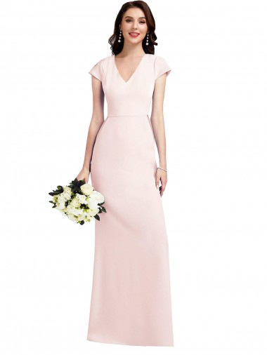 Wholesale Stretch Crepe V-Neck A-Line Pink Formal Evening Dress UK
