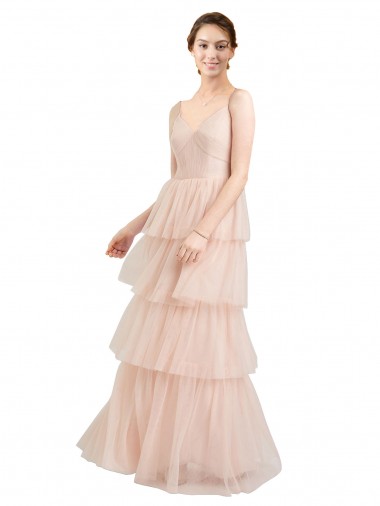 Wholesale Tulle V-Neck A-Line Pink Semi Formal Evening Dress UK