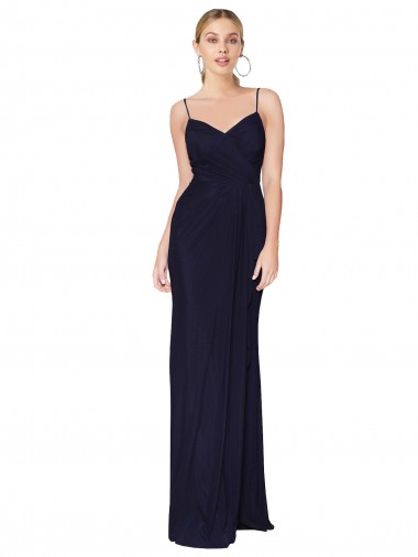 Wholesale Soft Chiffon High Neck V-Back Mermaid Dark Navy Evening Dress UK