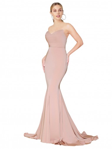 Wholesale Stretch Crepe High Neck Low Back Mermaid Mauve Evening Dress UK