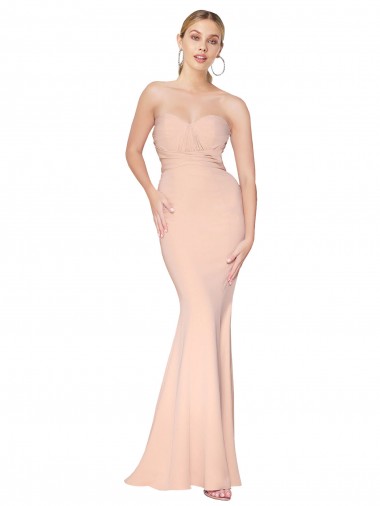 Wholesale Stretch Crepe High Neck Mermaid Nude Evening Dress UK