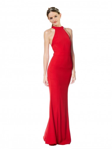 Wholesale Stretch Crepe High Neck Mermaid Red Evening Gowns UK