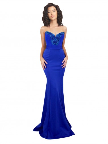 Wholesale Stretch Crepe High Neck Low Back Mermaid Royal Blue Formal Evening Dress UK