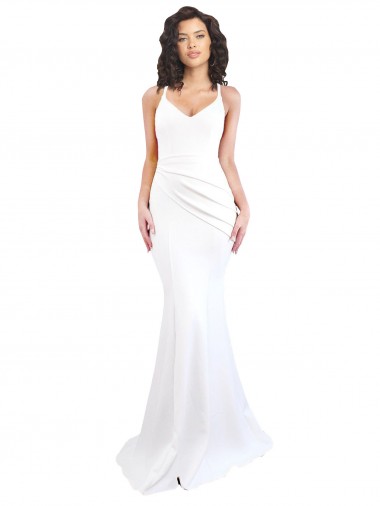 Wholesale Stretch Crepe High Neck Low Back Mermaid White Black Tie Evening Dress UK