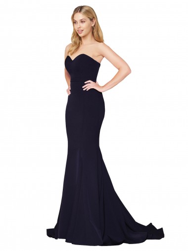 Wholesale Stretch Crepe High Neck Mermaid Dark Navy Formal Evening Dress UK