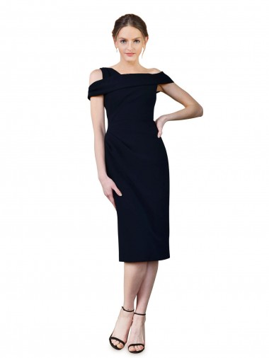 Wholesale Stretch Crepe Off the Shoulder Cocktail Length Mermaid Dark Navy Formal Evening Dress UK