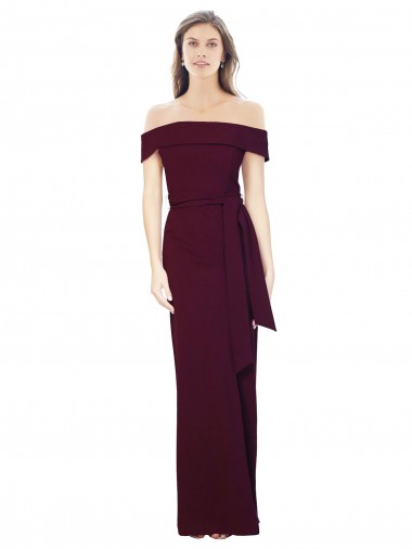Wholesale Stretch Crepe Off the Shoulder Low Back Mermaid Burgundy Gold Formal Evening Dress UK