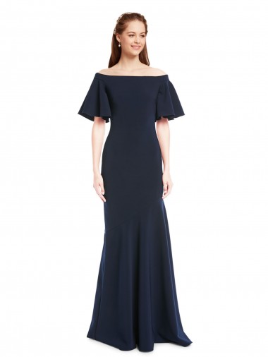 Wholesale Stretch Crepe Off the Shoulder Mermaid Dark Navy Evening Dress UK