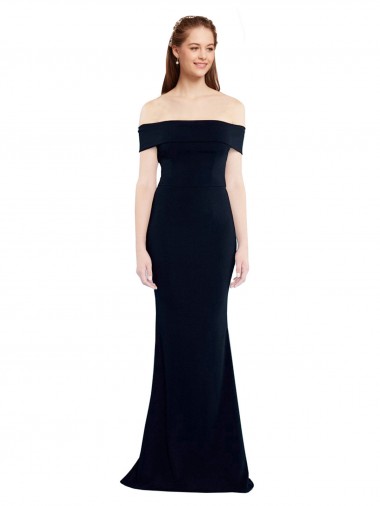 Wholesale Stretch Crepe Off the Shoulder Keyhole Back Mermaid Dark Navy Evening Dress UK