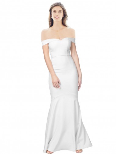 Wholesale Stretch Crepe Off the Shoulder Low Back Mermaid Ivory Evening Dress UK