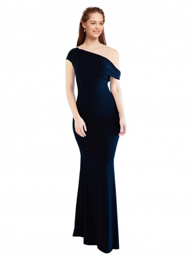 Wholesale Stretch Crepe One Shoulder Mermaid Dark Navy Formal Evening Dress UK