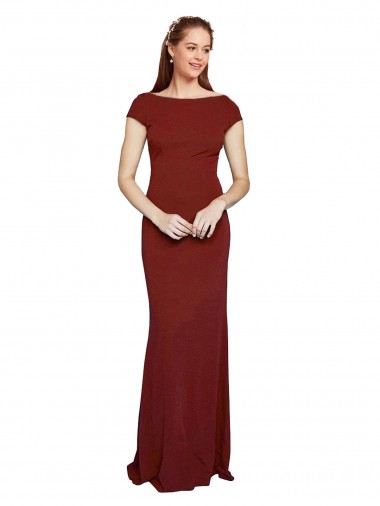 Wholesale Stretch Crepe Round Neck Keyhole Back Mermaid Burgundy Formal Evening Dress UK