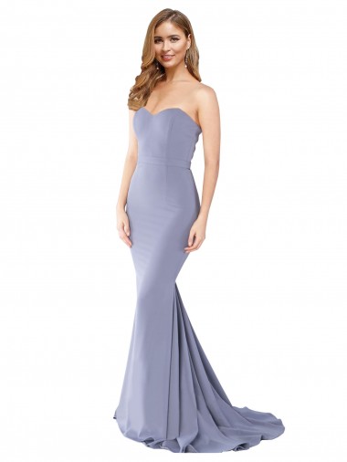Wholesale Stretch Crepe Strapless Low Back Mermaid Smoke Blue Formal Evening Dress UK