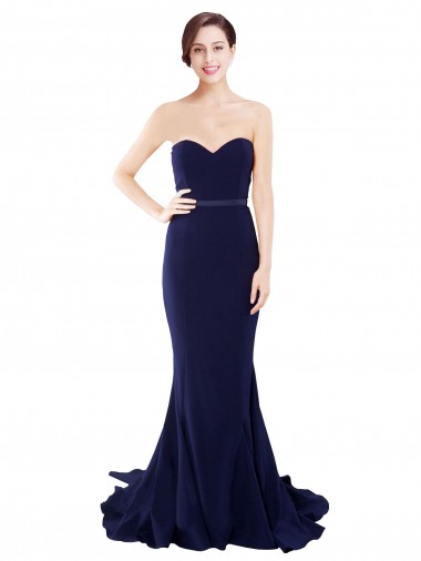 Wholesale Stretch Crepe Strapless Low Back Mermaid Dark Navy Semi Formal Evening Dress UK