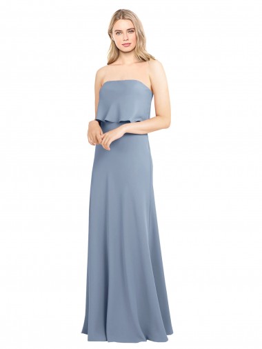 Wholesale Stretch Crepe High Neck Sheath Smoke Blue Evening Dress UK