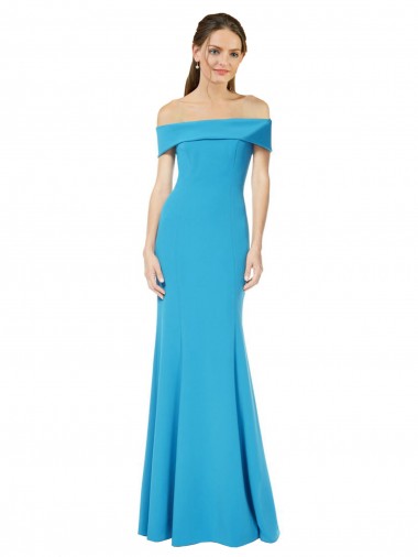 Wholesale Stretch Crepe Off the Shoulder Sheath Peacock Blue Evening Dress UK