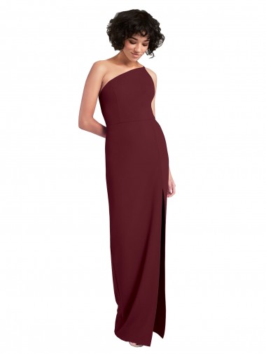 Wholesale Stretch Crepe One Shoulder Sheath Burgundy Gold Formal Evening Dress UK