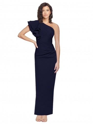 Wholesale Stretch Crepe One Shoulder Sheath Dark Navy Formal Evening Dress UK