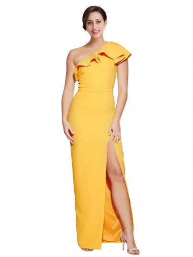 Wholesale Stretch Crepe One Shoulder Sheath Saffron Formal Evening Dress UK