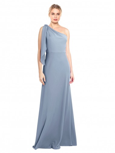 Wholesale Stretch Crepe One Shoulder Sheath Smoke Blue Evening Dress UK